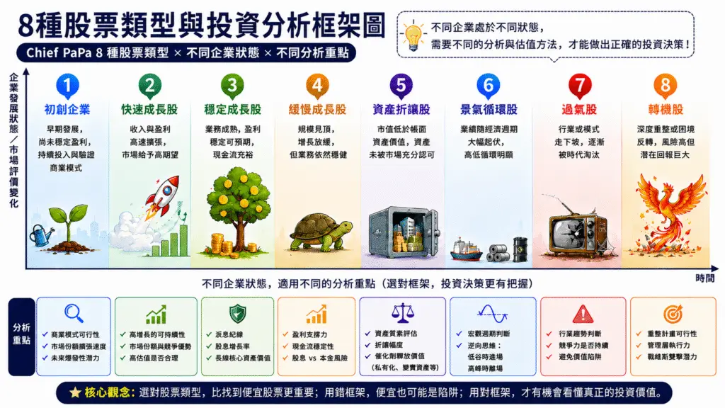 8種股票類型投資分析框架，解析企業成長階段與估值重點